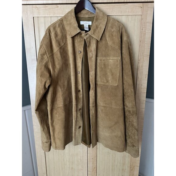 Sundance Leather Jacket Shacket Men's Tan / Brown Button Up Shirt Suede Soft XL - Picture 3 of 4